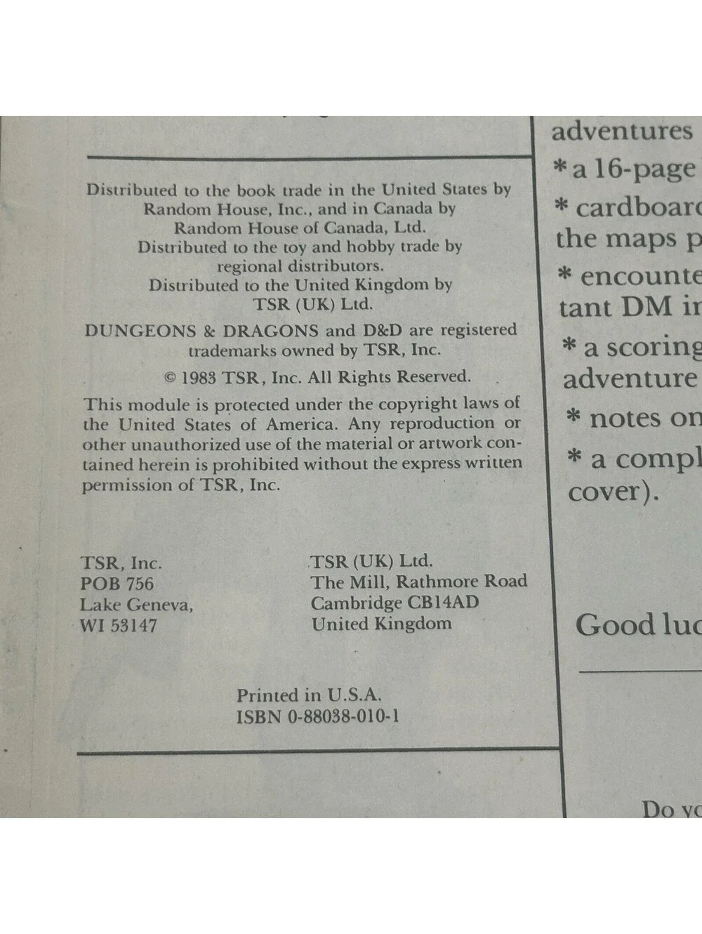 B-121 1983 TSR ADVANCED D&D ADVENTURE MODULE THE GEM AND THE STAFF